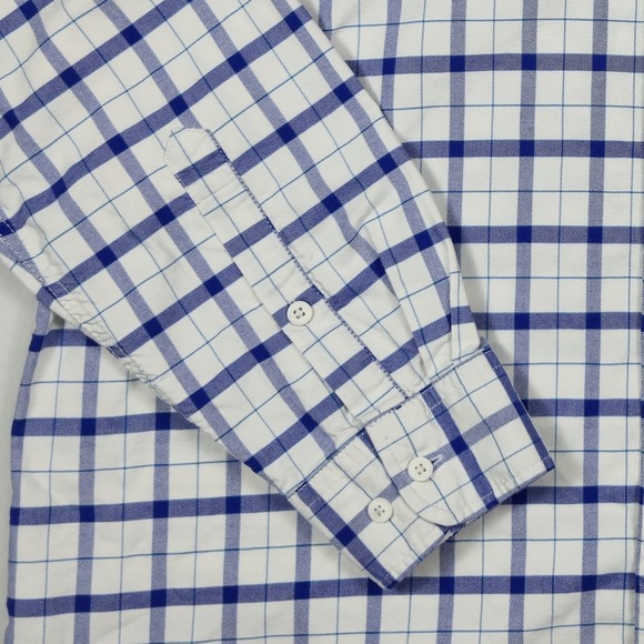 Oxford Mens Luxury Collection XL Button Up Shirt Blue White Plaid Long Sleeve - Picture 9 of 13
